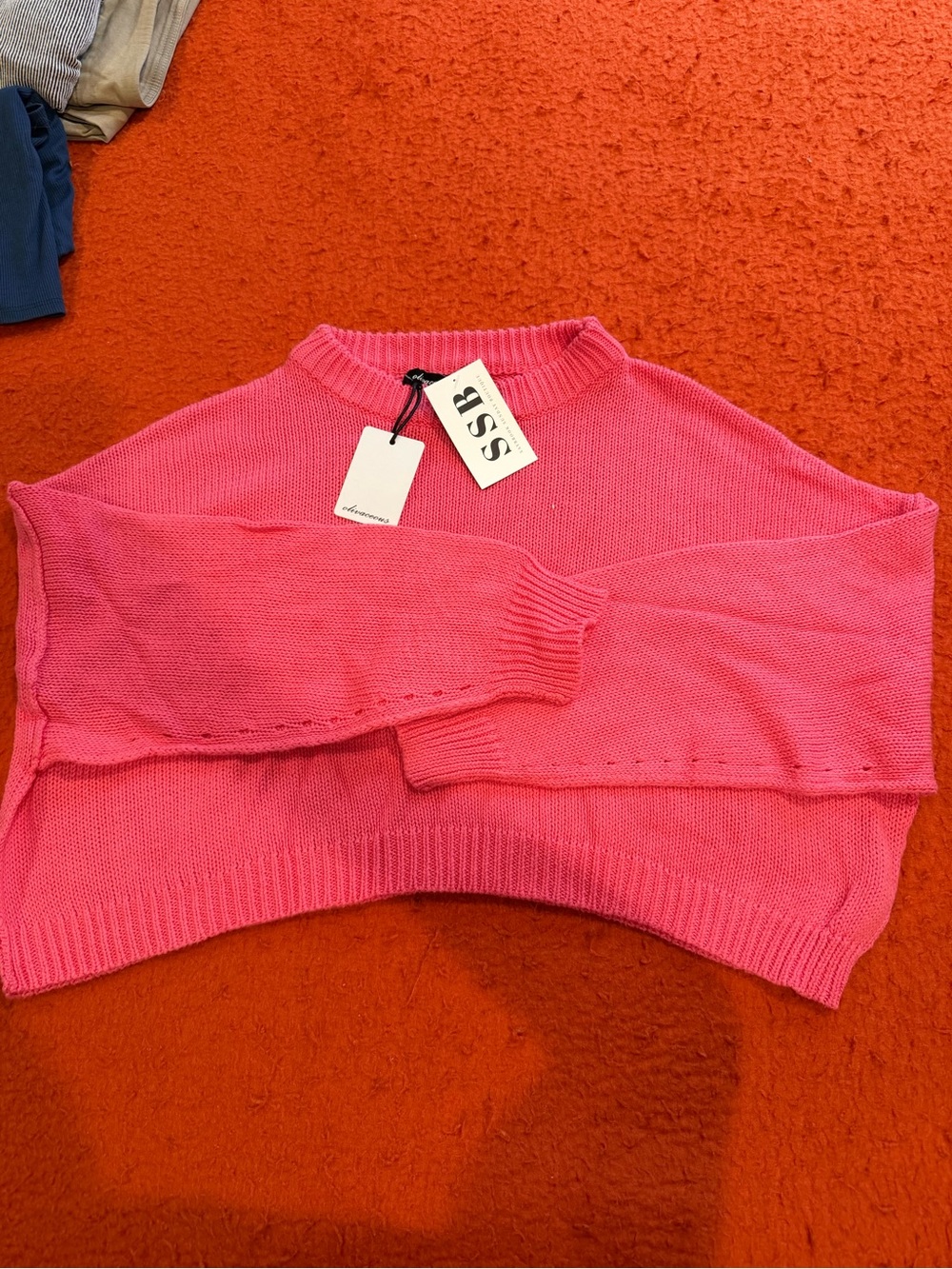 NWT Hot Pink Cropped Knit Sweater Womens Small